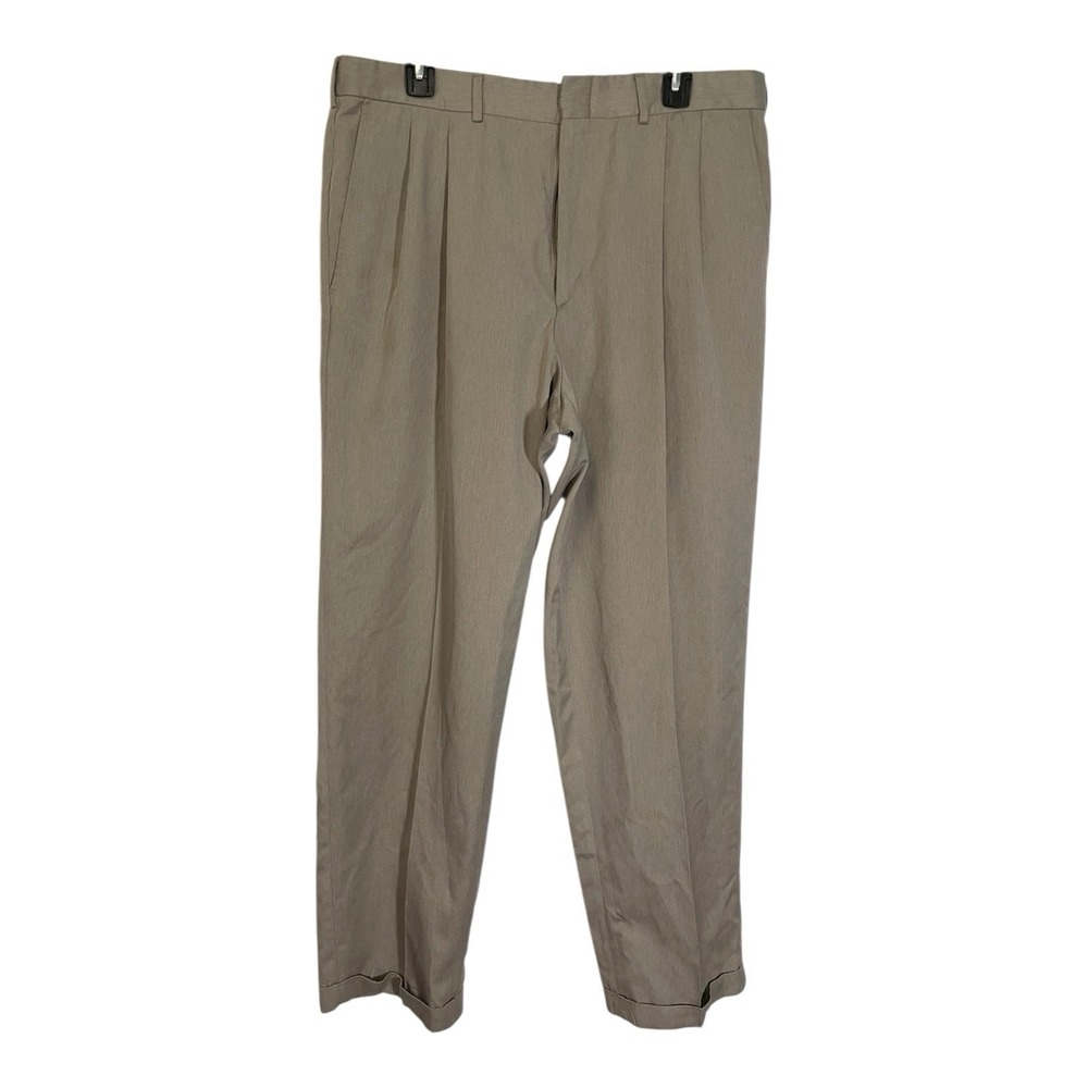 Farah 35Wx30.5 Taupe Brown Pleated Dress Pants Cuffed Straight Leg HTN‎ Workwear